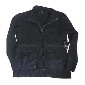 Simply Vera Wang Black Knitted Sweater Jacket Women's Size Large NEW Heavyweight